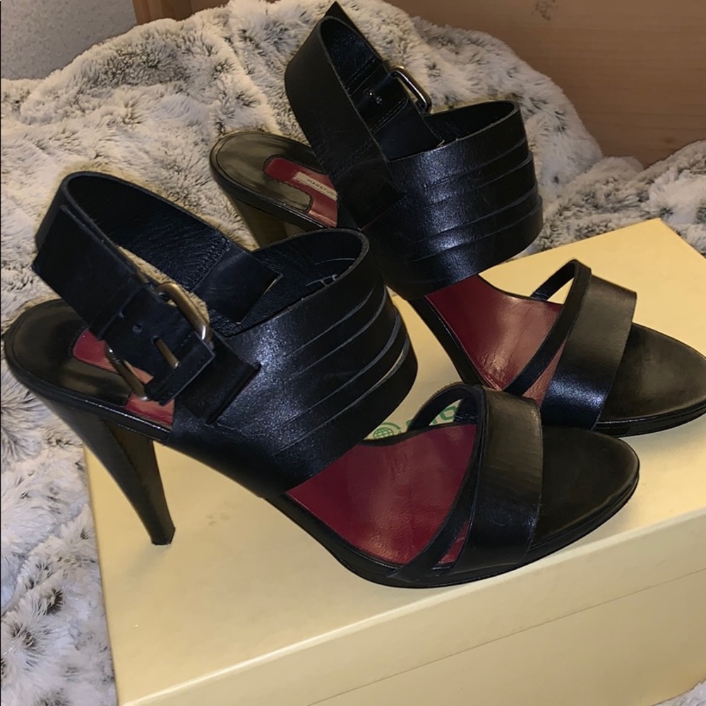 Max Studio Black Leather Heel Sandals